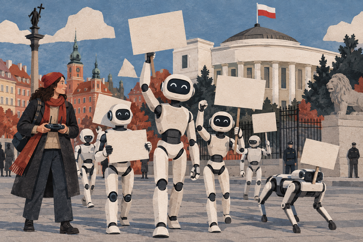 Robots marched in Warsaw to defend human jobs. Humans planned the whole thing.