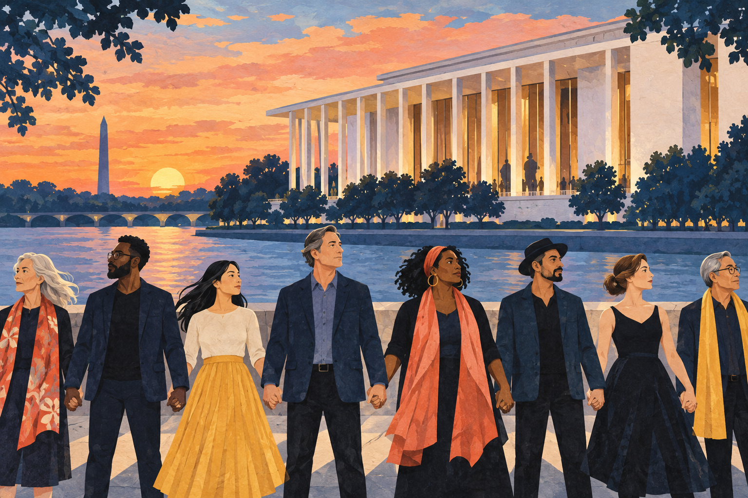 Thousands join hands at the Kennedy Center as its future becomes a political fight
